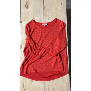 Rebecca Malone Petite PXL Orange Red Geometric Eyelet Lace 3/4 Sleeve Blouse